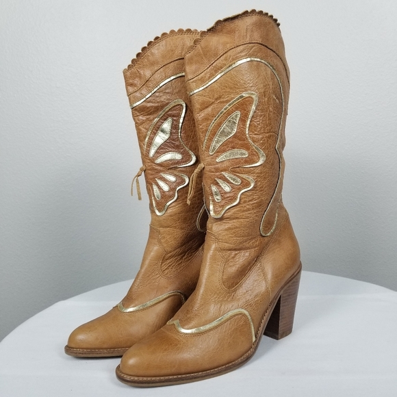 AWOL 90s Y2K Barbie Bratz Butterfly Tan Leather Western Rockabilly Boots 7.5 - Picture 4 of 12